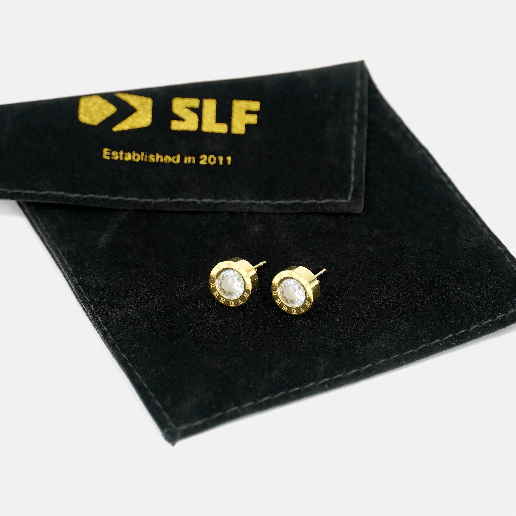 Roman Numeral Stud Earrings - Gold Plated Stainless Steel - Image 3