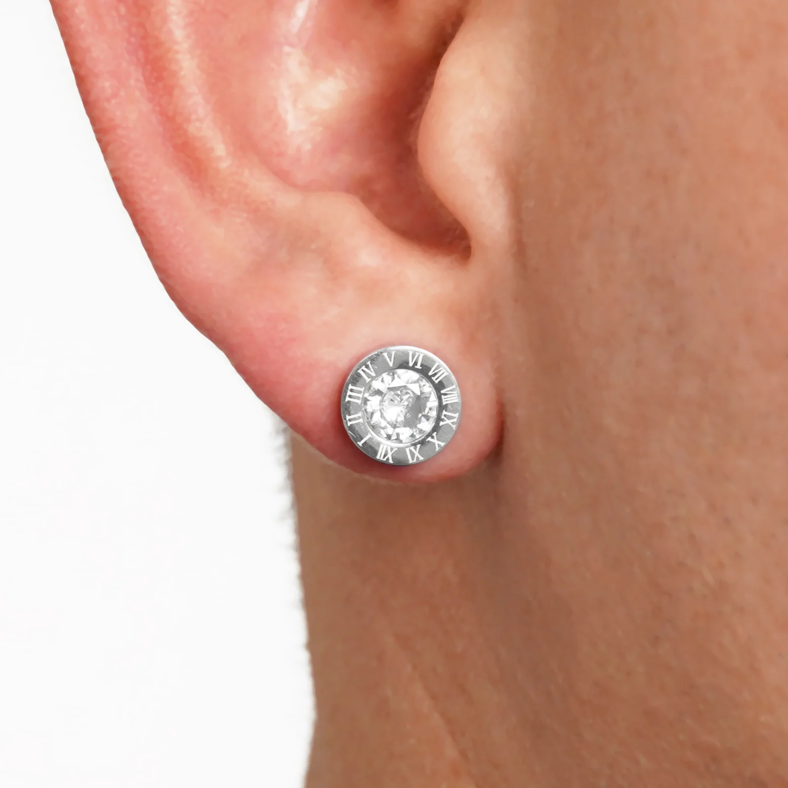 Roman Numeral Stud Earrings - Stainless Steel - Image 4