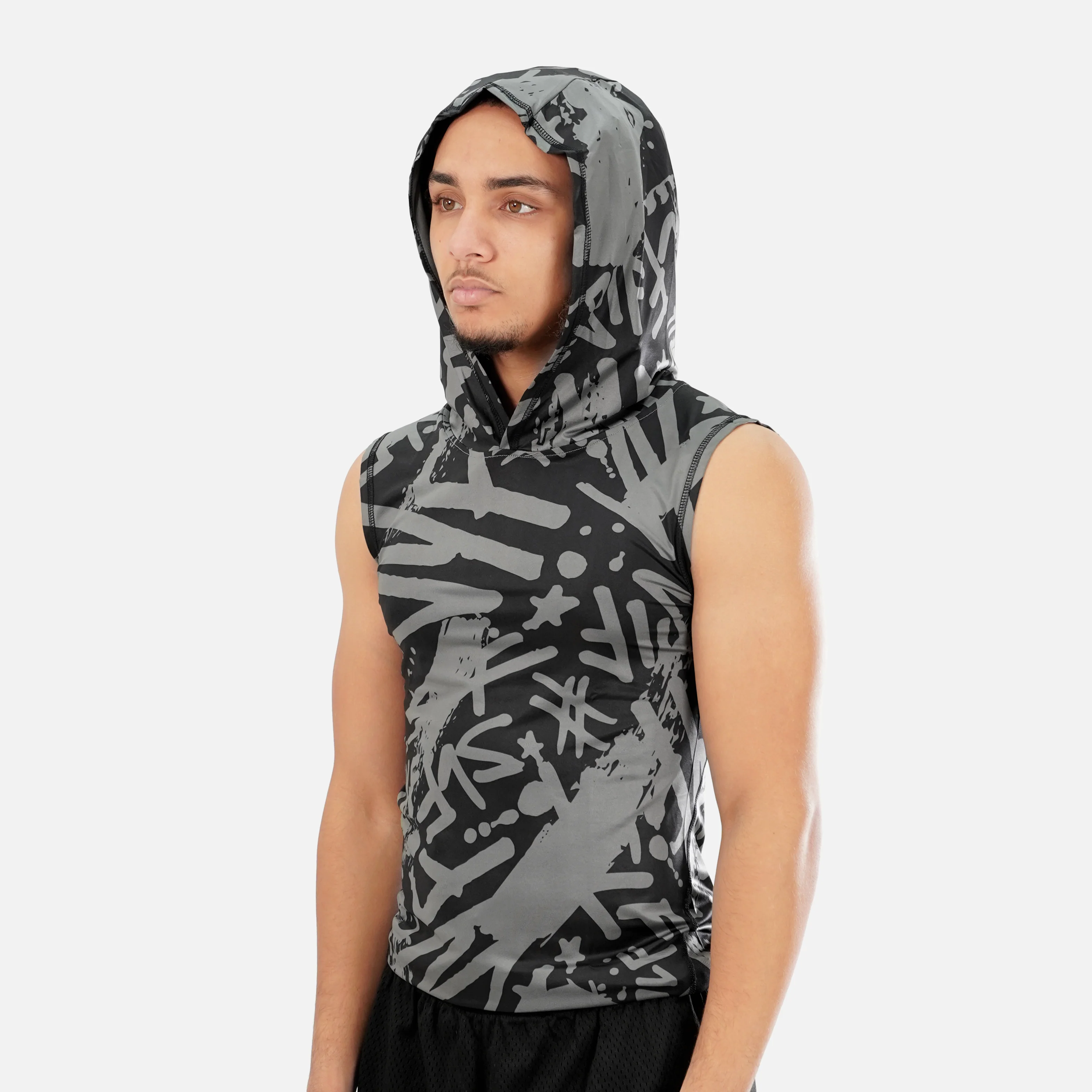 SLF Graffiti Brush Sleeveless Compression Hoodie - Image 2