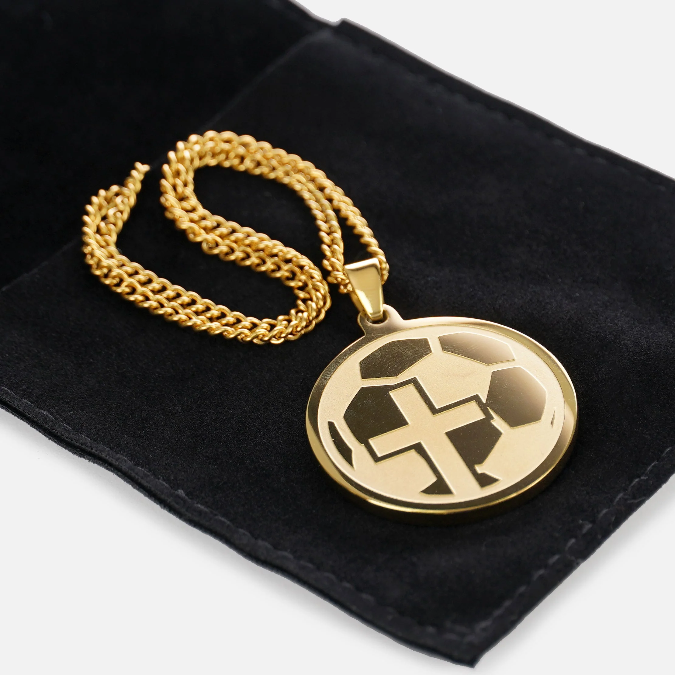 Soccer Faith Cross Pendant with Chain Kids Necklace - Gold Plated Stainless Steel - Image 3