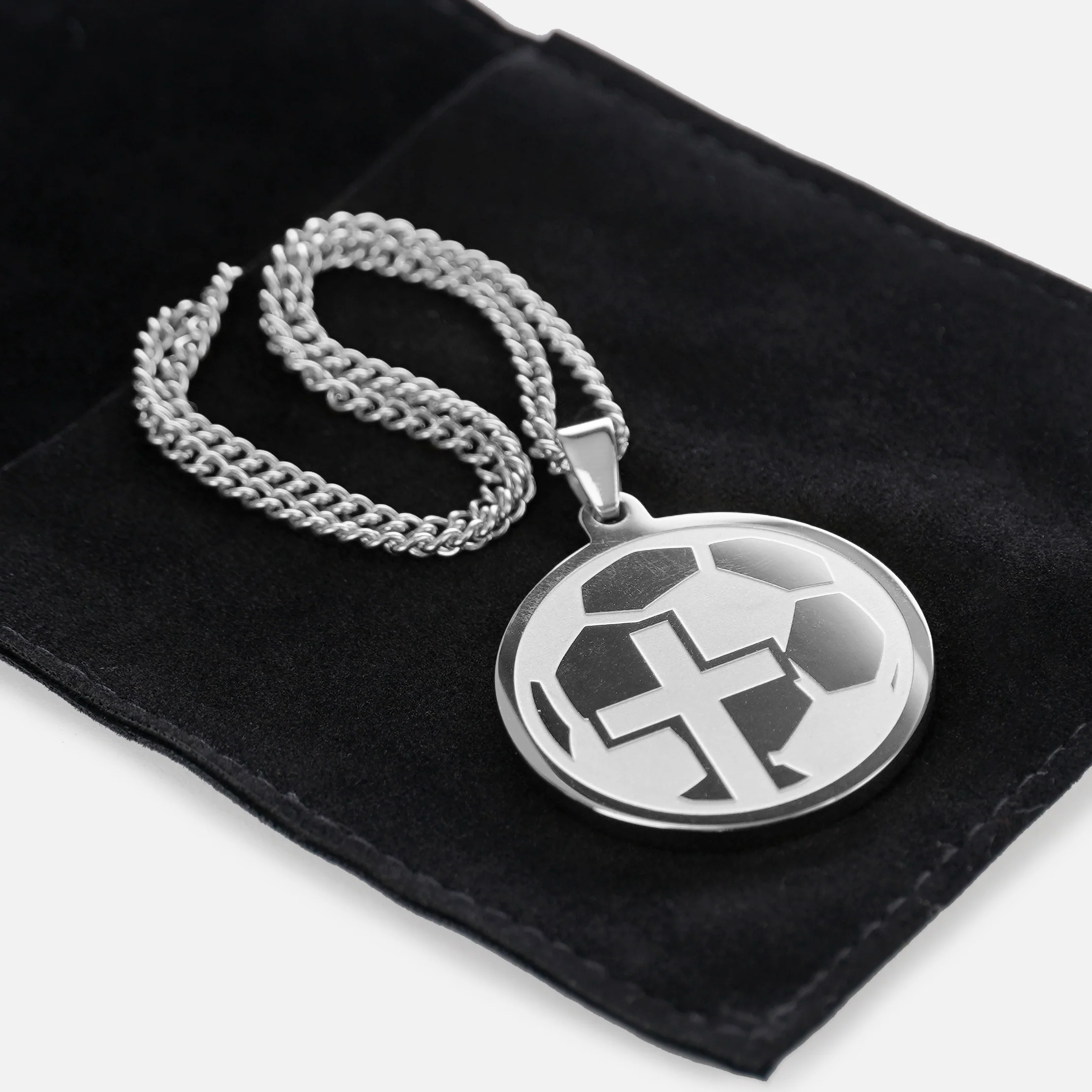 Soccer Faith Cross Pendant with Chain Necklace - Stainless Steel - Image 3