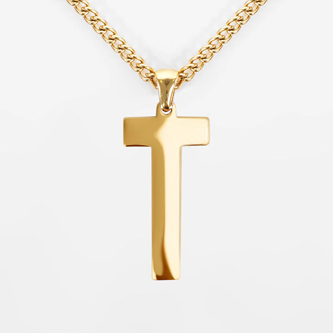 T Letter Pendant with Chain Kids Necklace - Gold Plated Stainless Steel