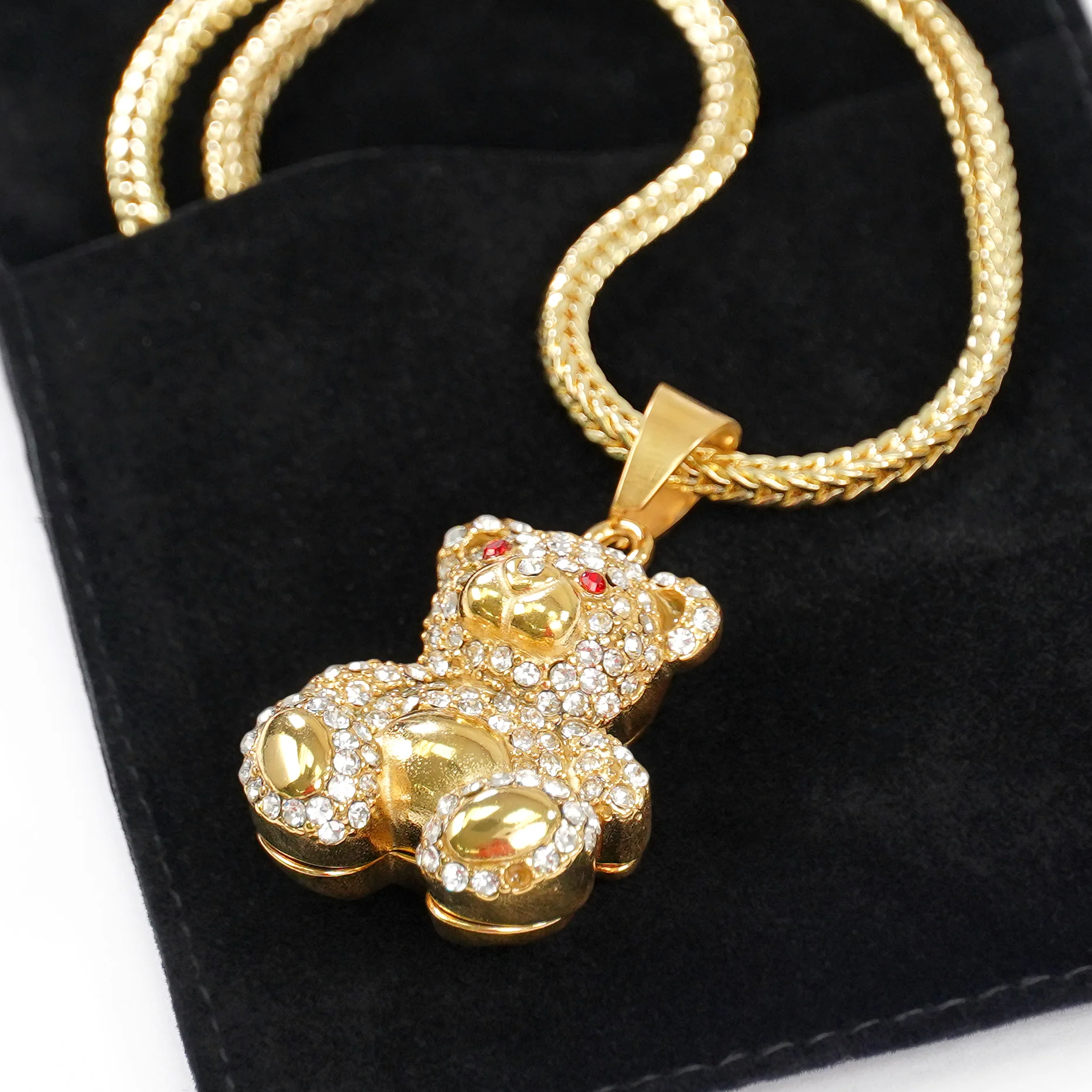 Teddy Bear 1½" Pendant with Chain Necklace - Gold Plated Stainless Steel - Image 5