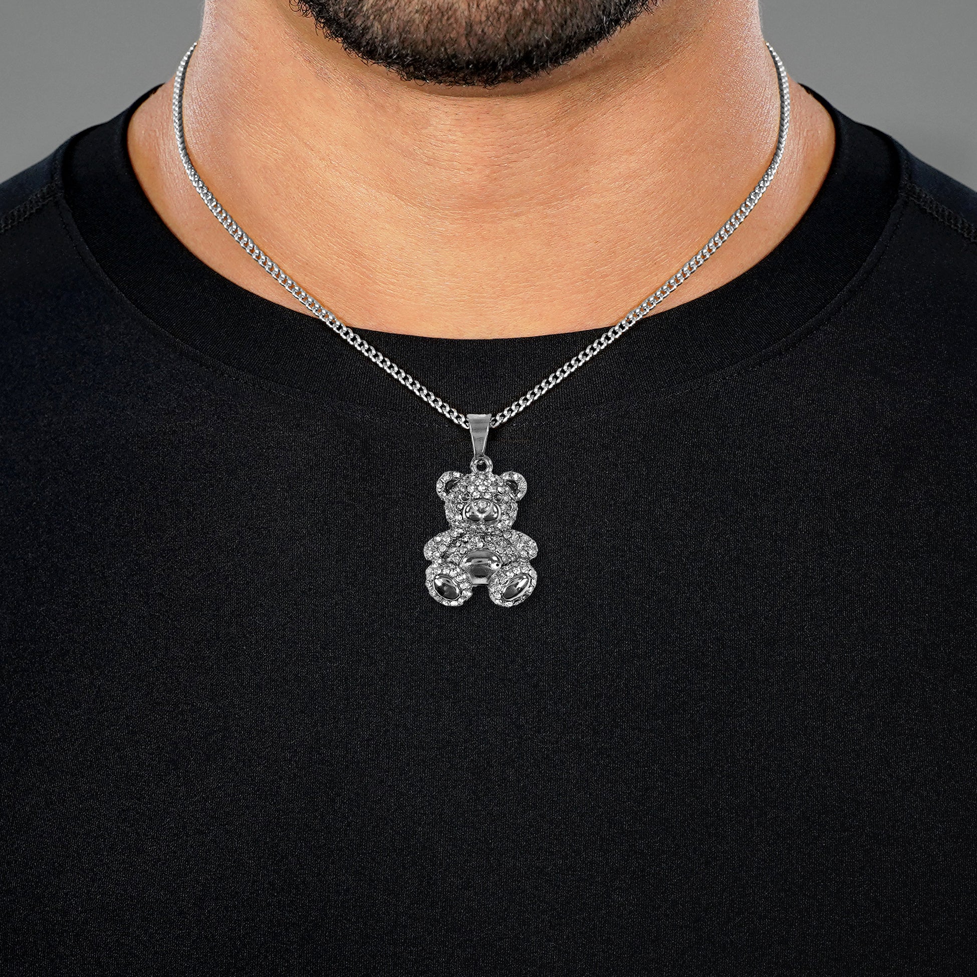 Teddy Bear 1½" Pendant with Chain Necklace - Stainless Steel - Image 3