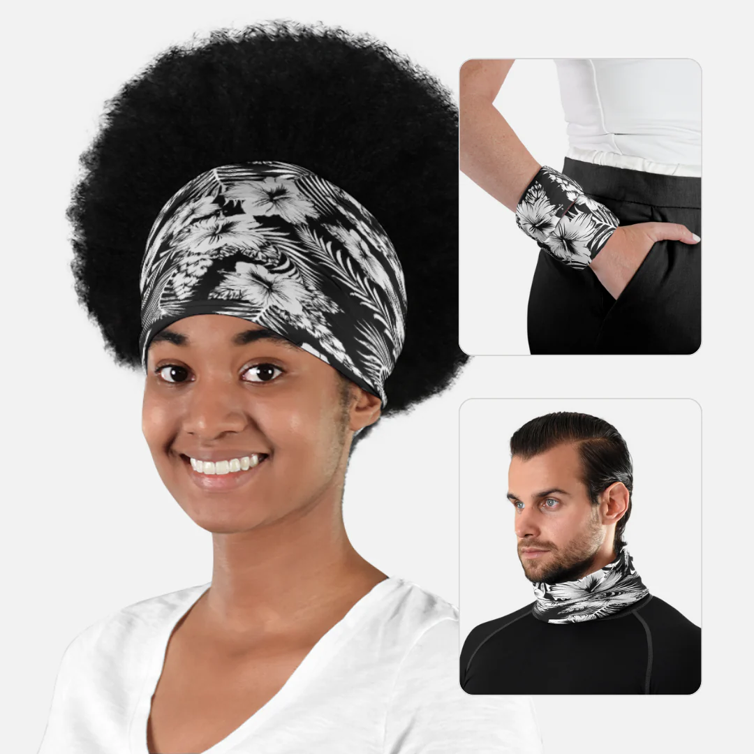 Tropical Black White Neck Gaiter - Image 3