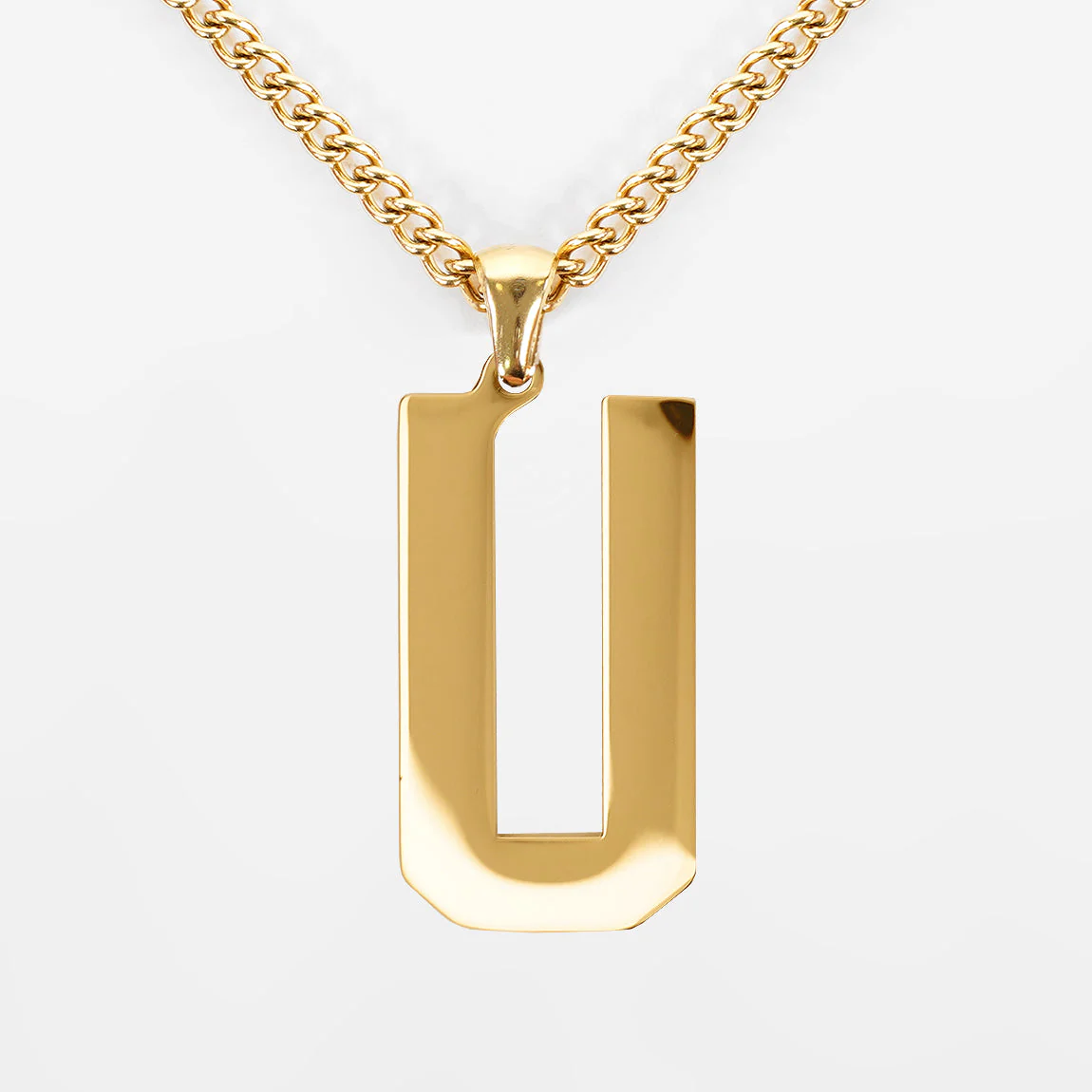 U Letter Pendant with Chain Kids Necklace - Gold Plated Stainless Steel