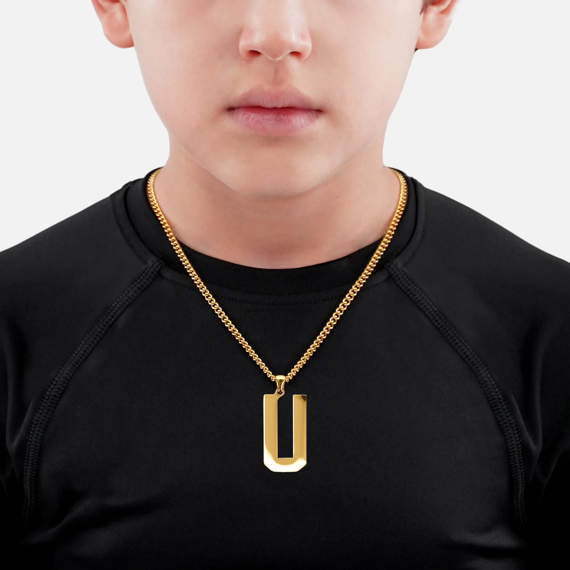 U Letter Pendant with Chain Kids Necklace - Gold Plated Stainless Steel - Image 2