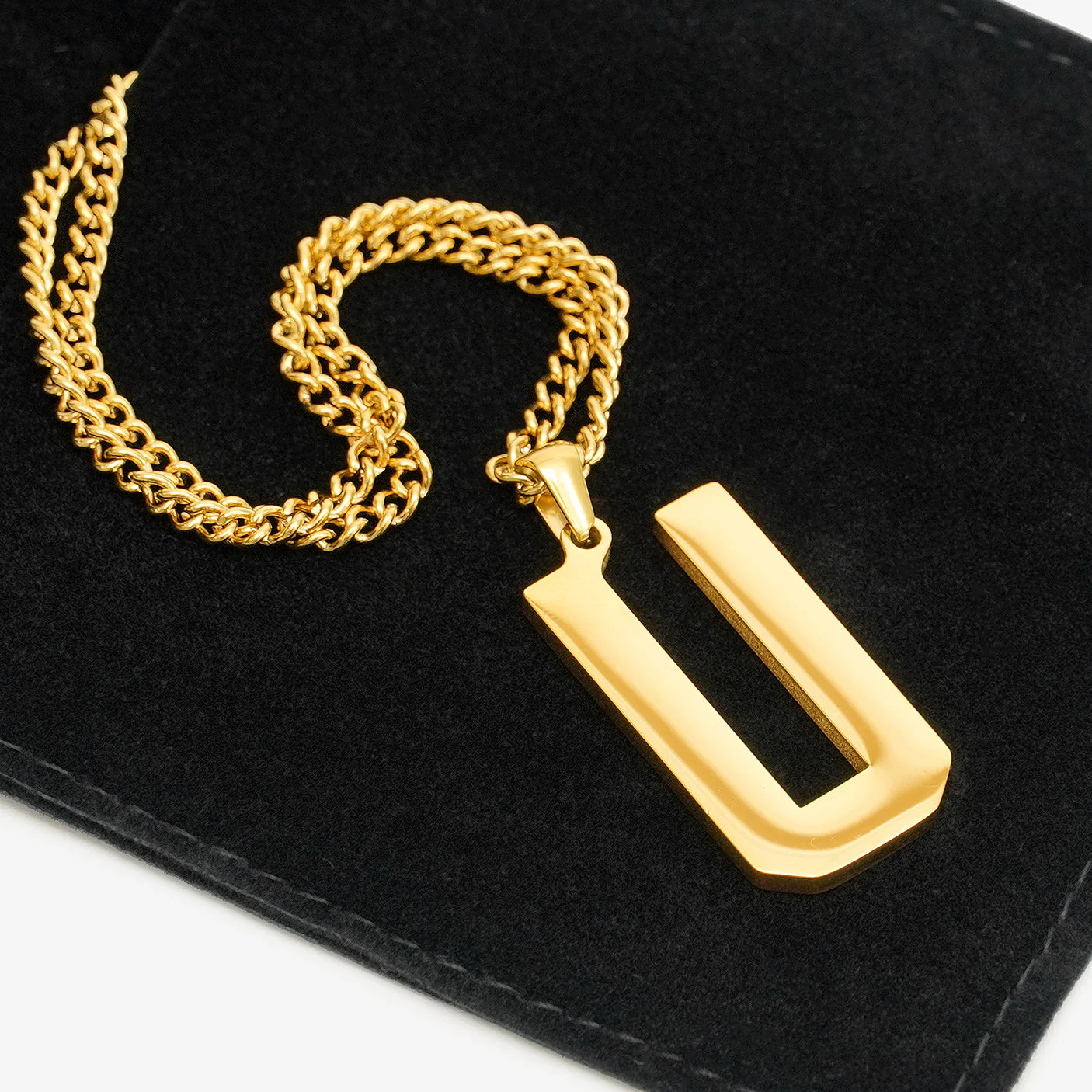 U Letter Pendant with Chain Kids Necklace - Gold Plated Stainless Steel - Image 5