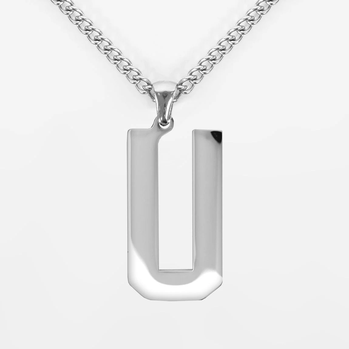 U Letter Pendant with Chain Kids Necklace - Stainless Steel
