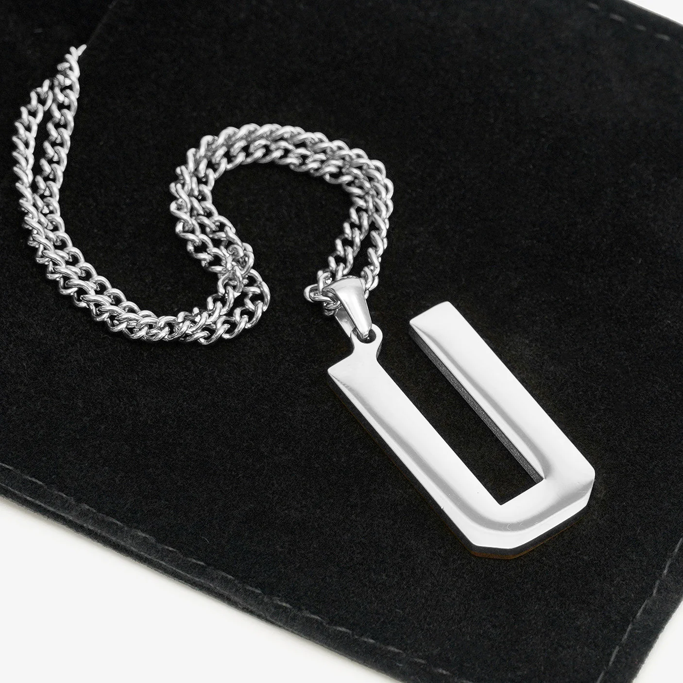 U Letter Pendant with Chain Kids Necklace - Stainless Steel - Image 5