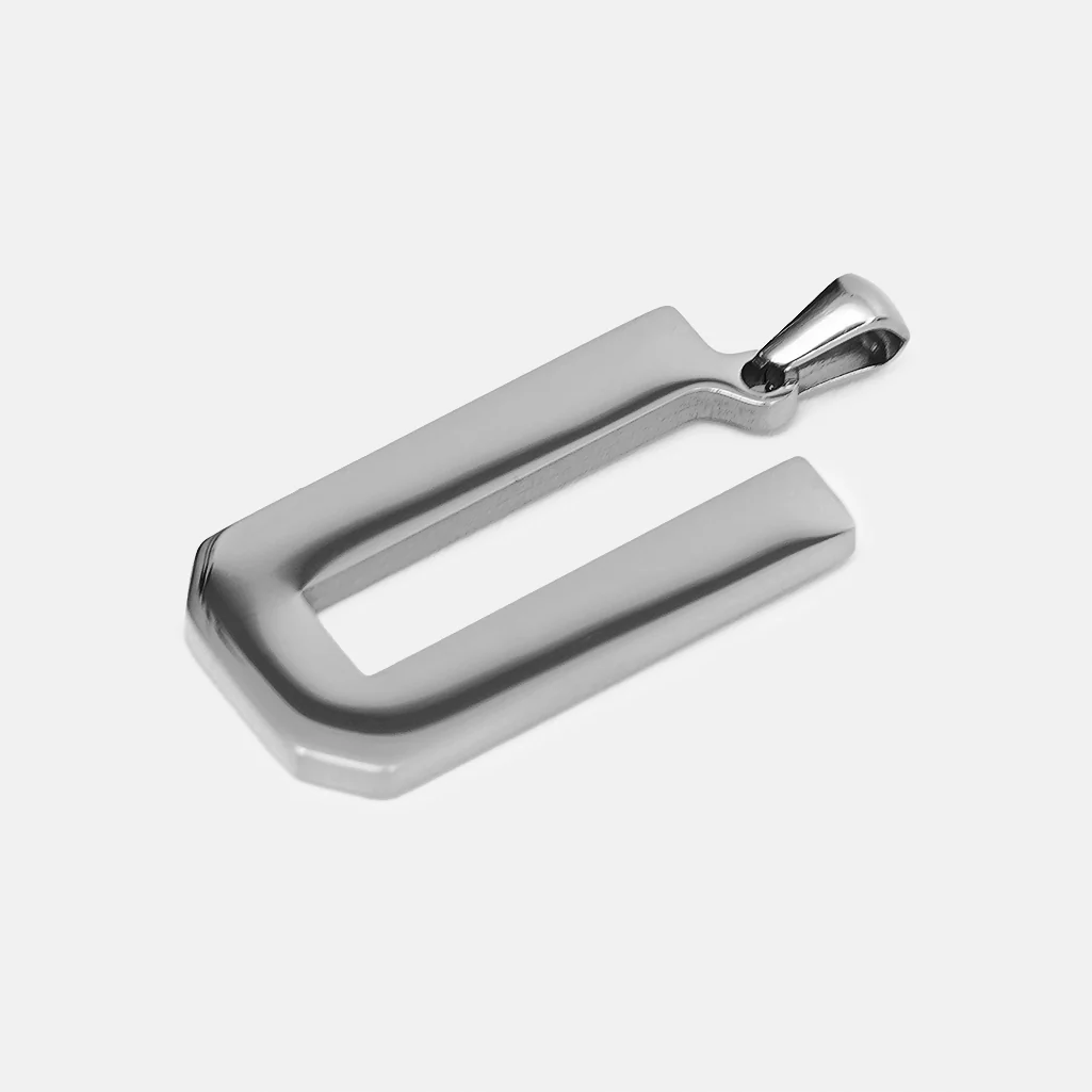 U Letter Pendant with Chain Necklace - Stainless Steel - Image 3