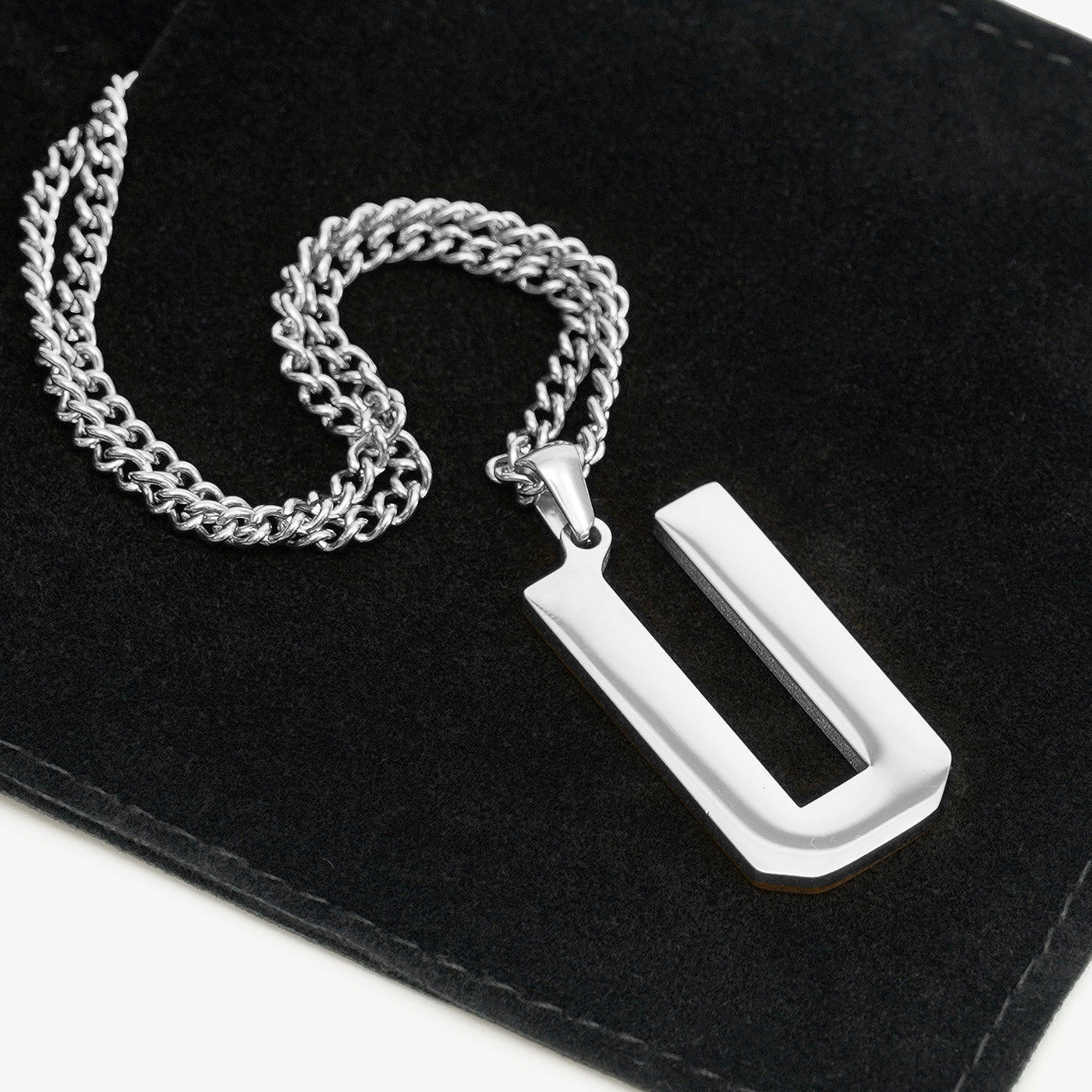 U Letter Pendant with Chain Necklace - Stainless Steel - Image 5