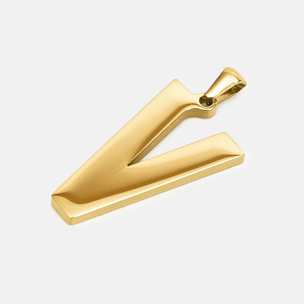 V Letter Pendant with Chain Kids Necklace - Gold Plated Stainless Steel - Image 3