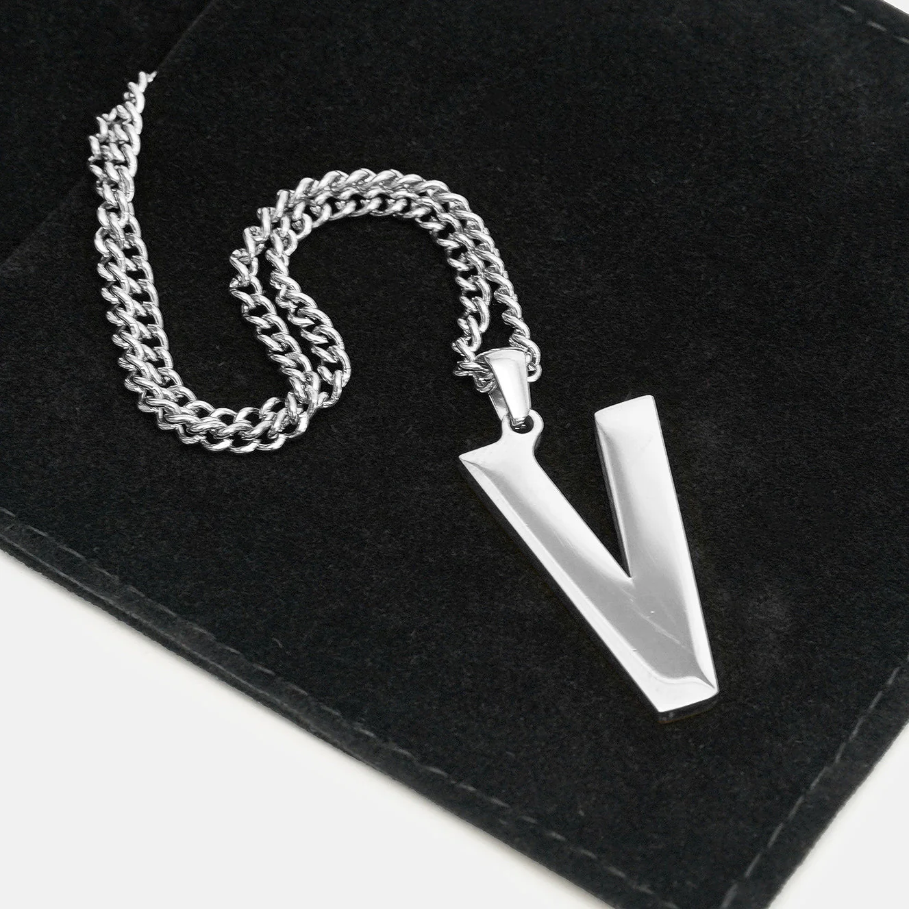 V Letter Pendant with Chain Kids Necklace - Stainless Steel - Image 5