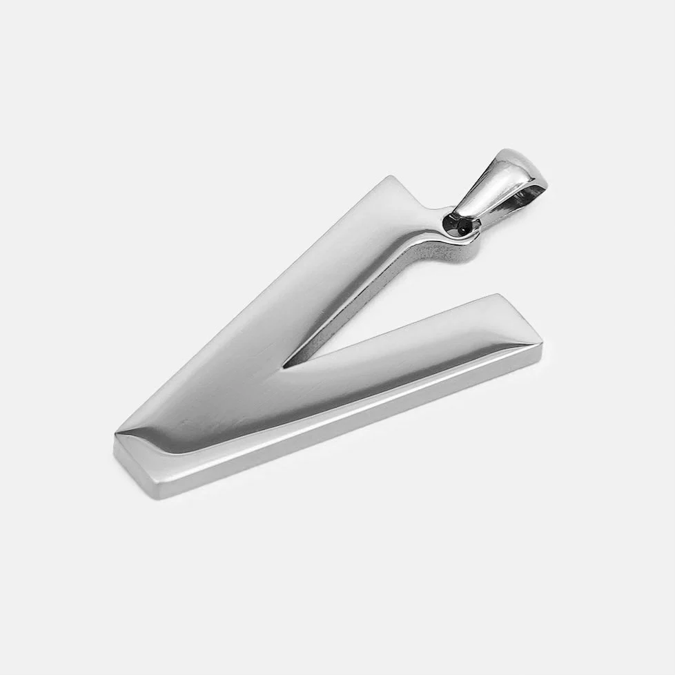 V Letter Pendant with Chain Necklace - Stainless Steel - Image 3
