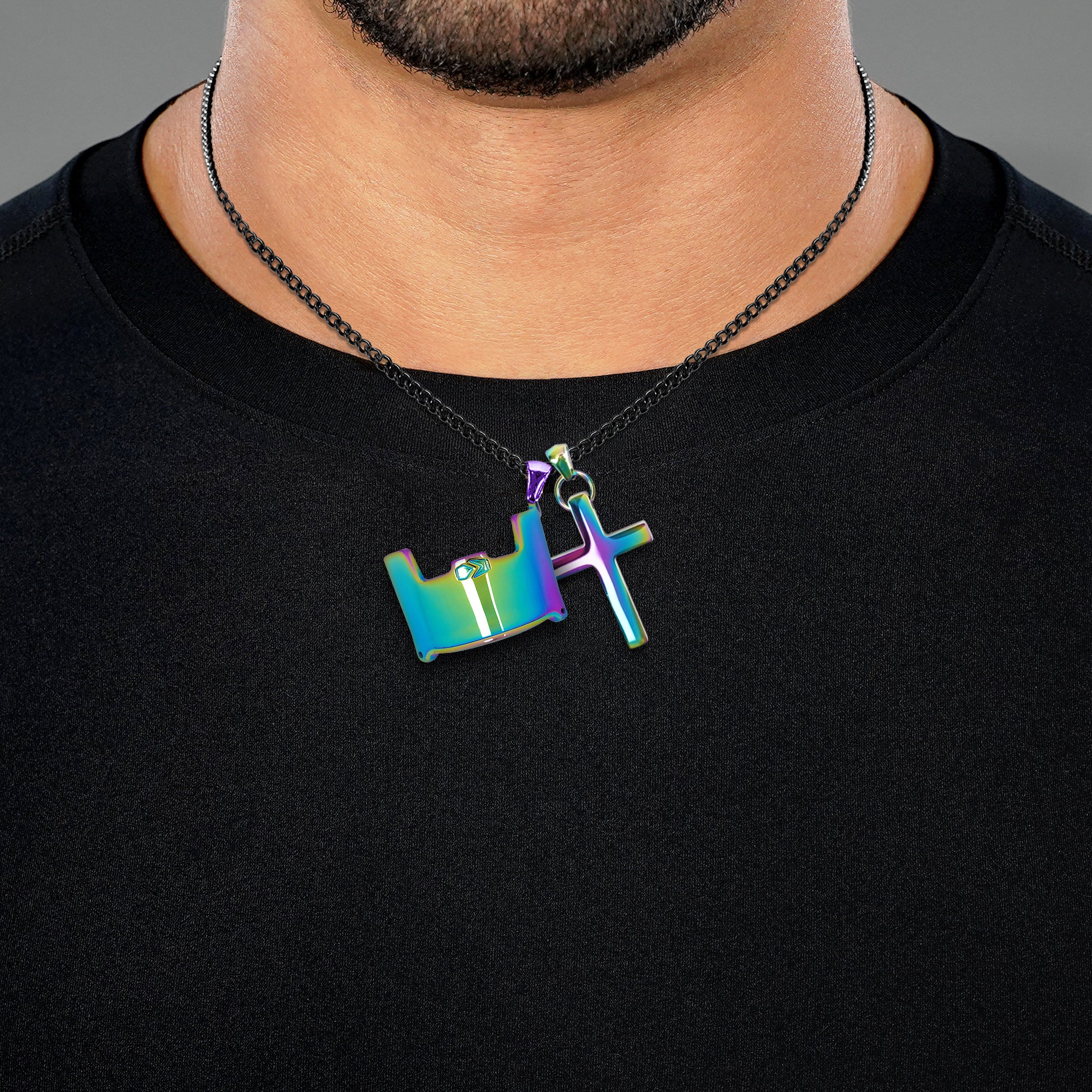 Visor & Cross Pendant with Chain Necklace - Borealis Stainless Steel - Image 2