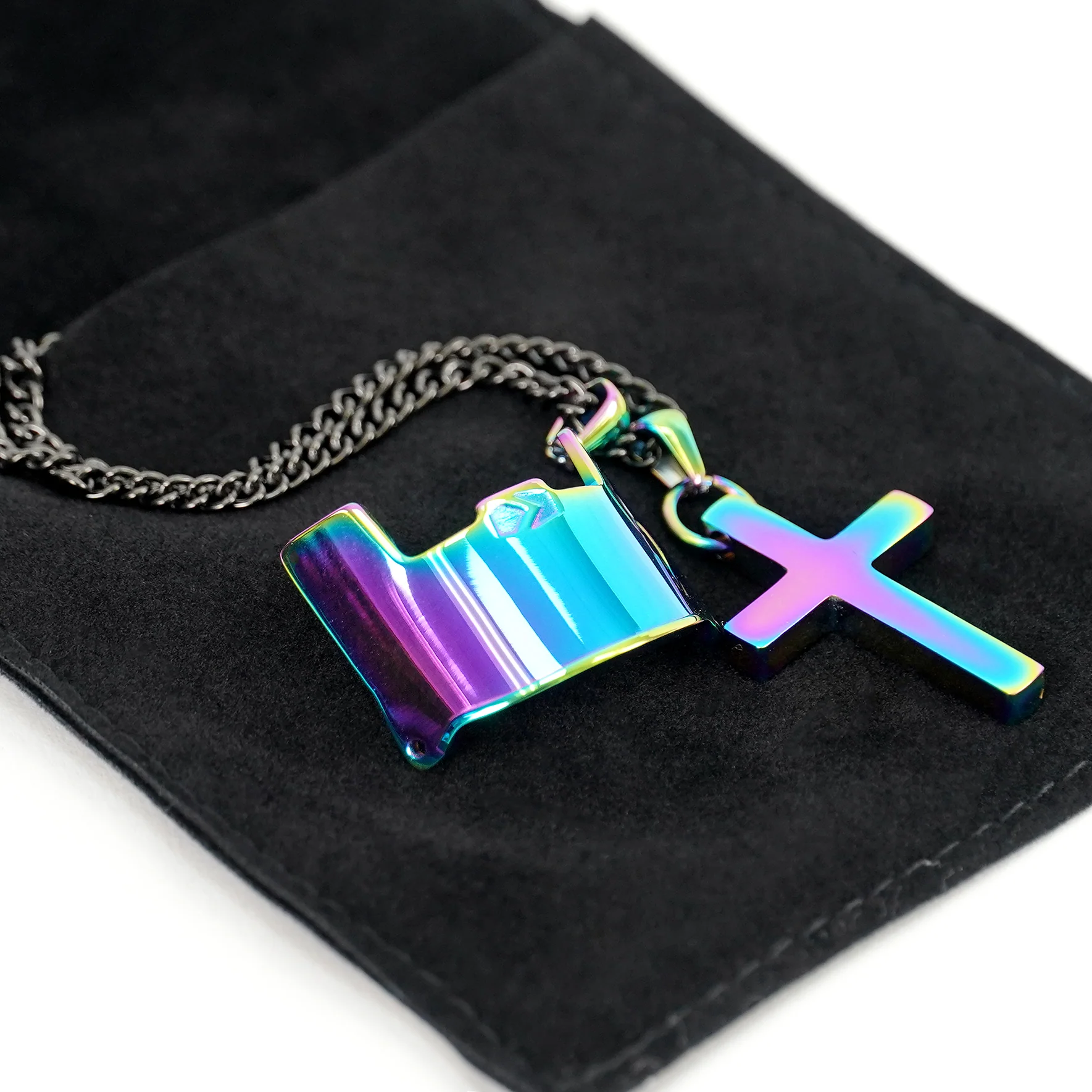 Visor & Cross Pendant with Chain Necklace - Borealis Stainless Steel - Image 3