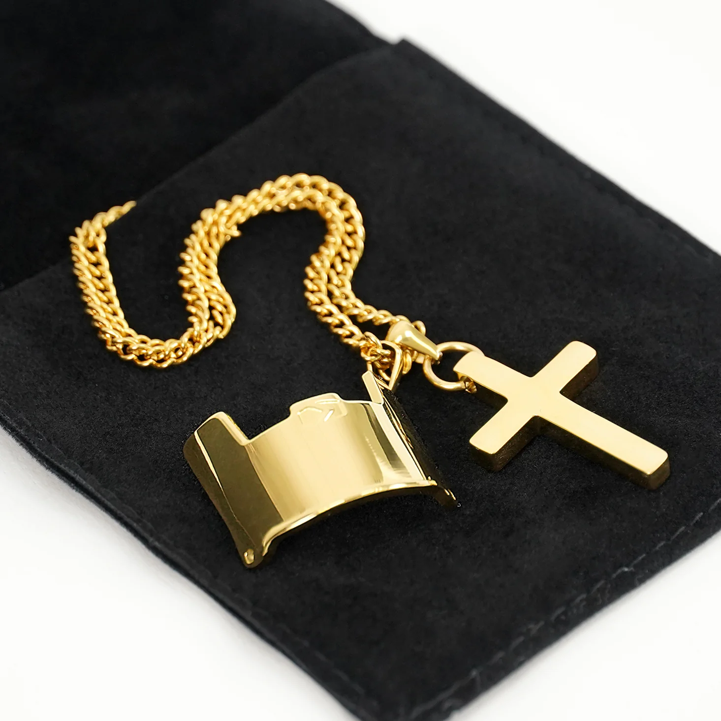 Visor & Cross Pendant with Chain Necklace - Gold Plated Stainless Steel - Image 3