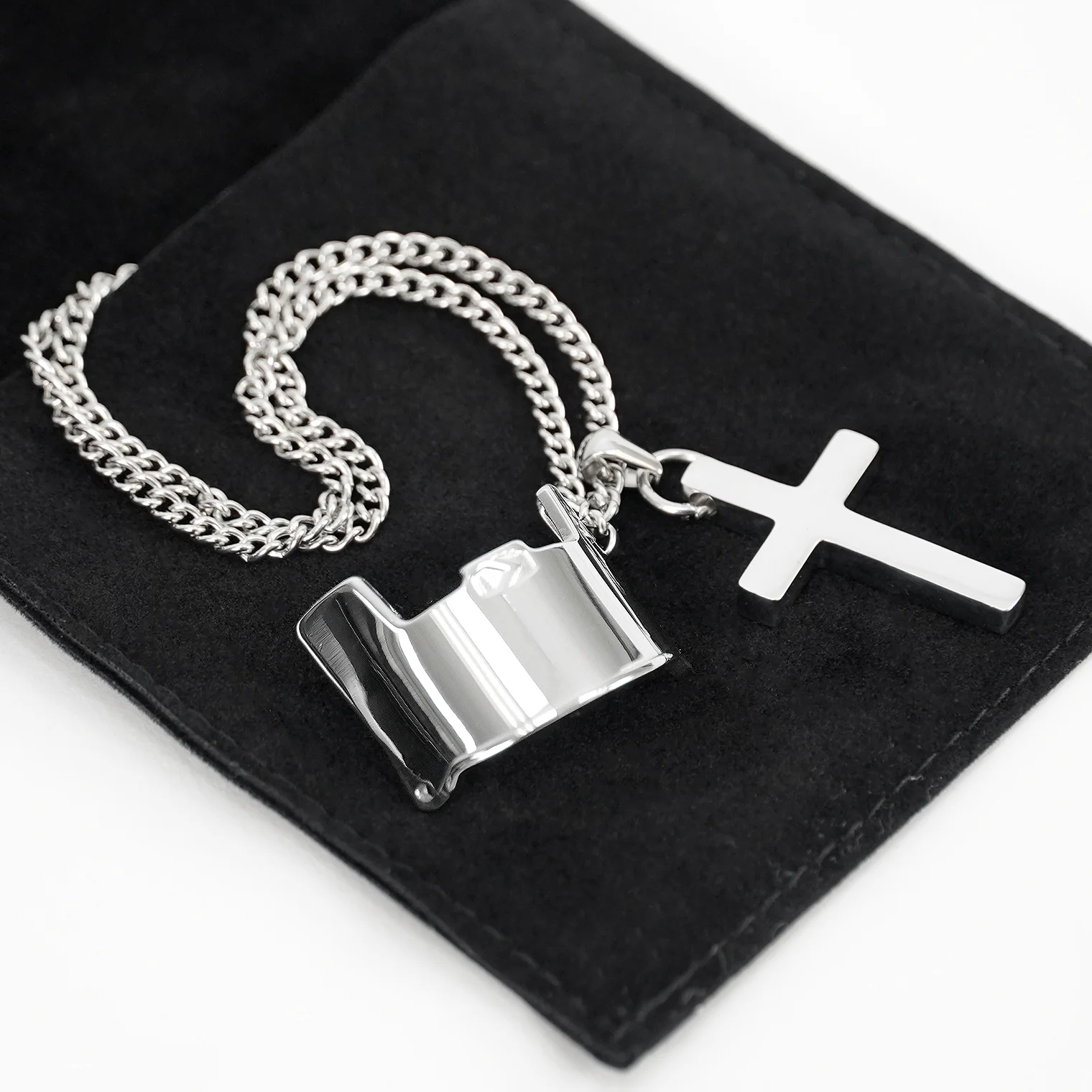 Visor & Cross Pendant with Chain Necklace - Stainless Steel - Image 3