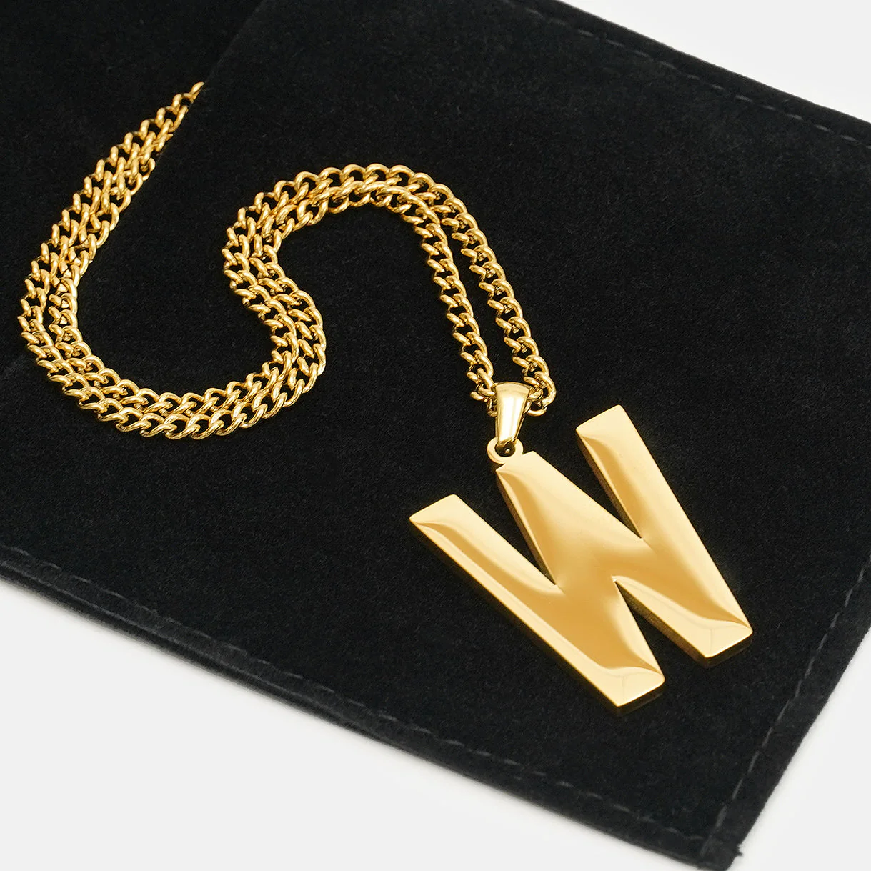 W Letter Pendant with Chain Kids Necklace - Gold Plated Stainless Steel - Image 5