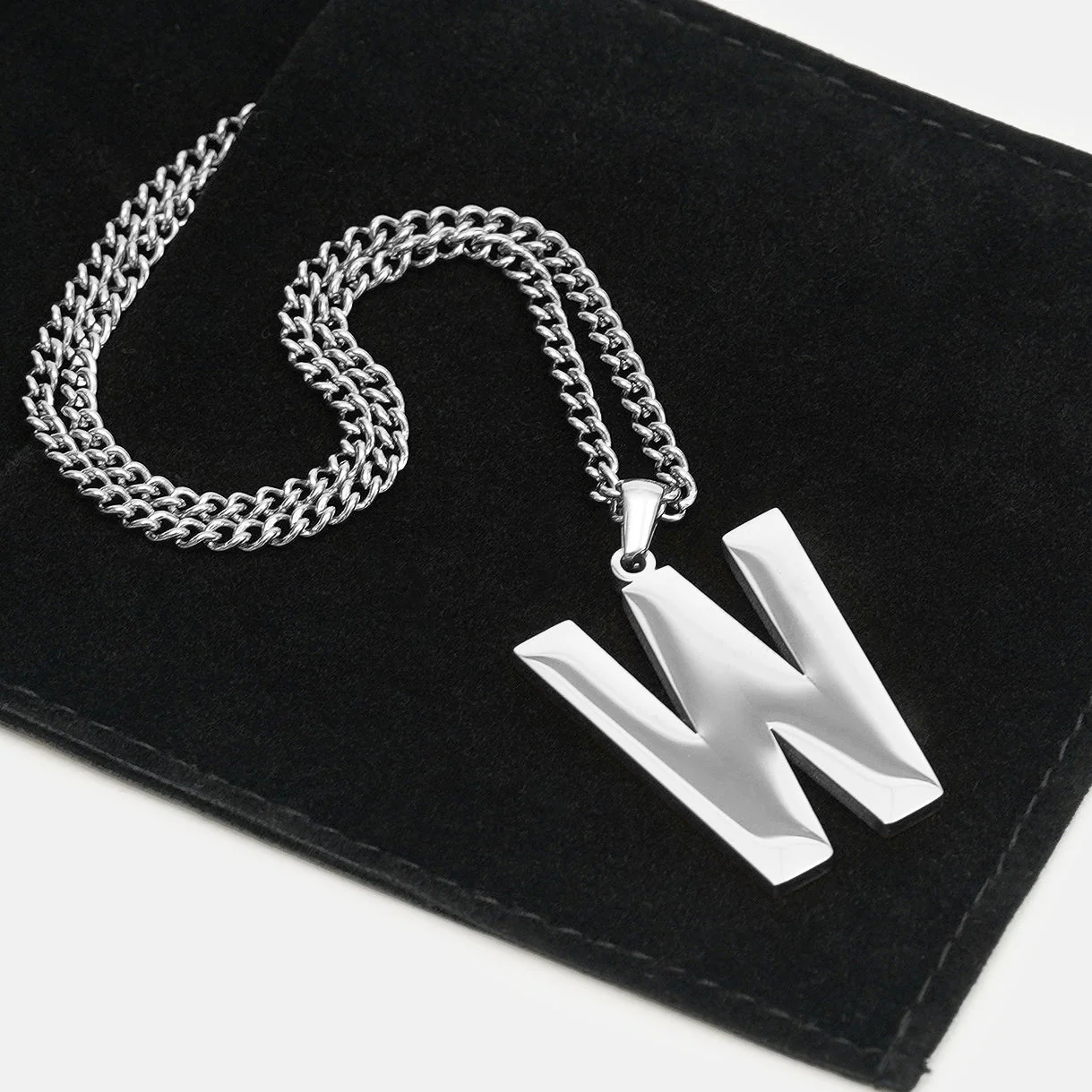 W Letter Pendant with Chain Kids Necklace - Stainless Steel - Image 5