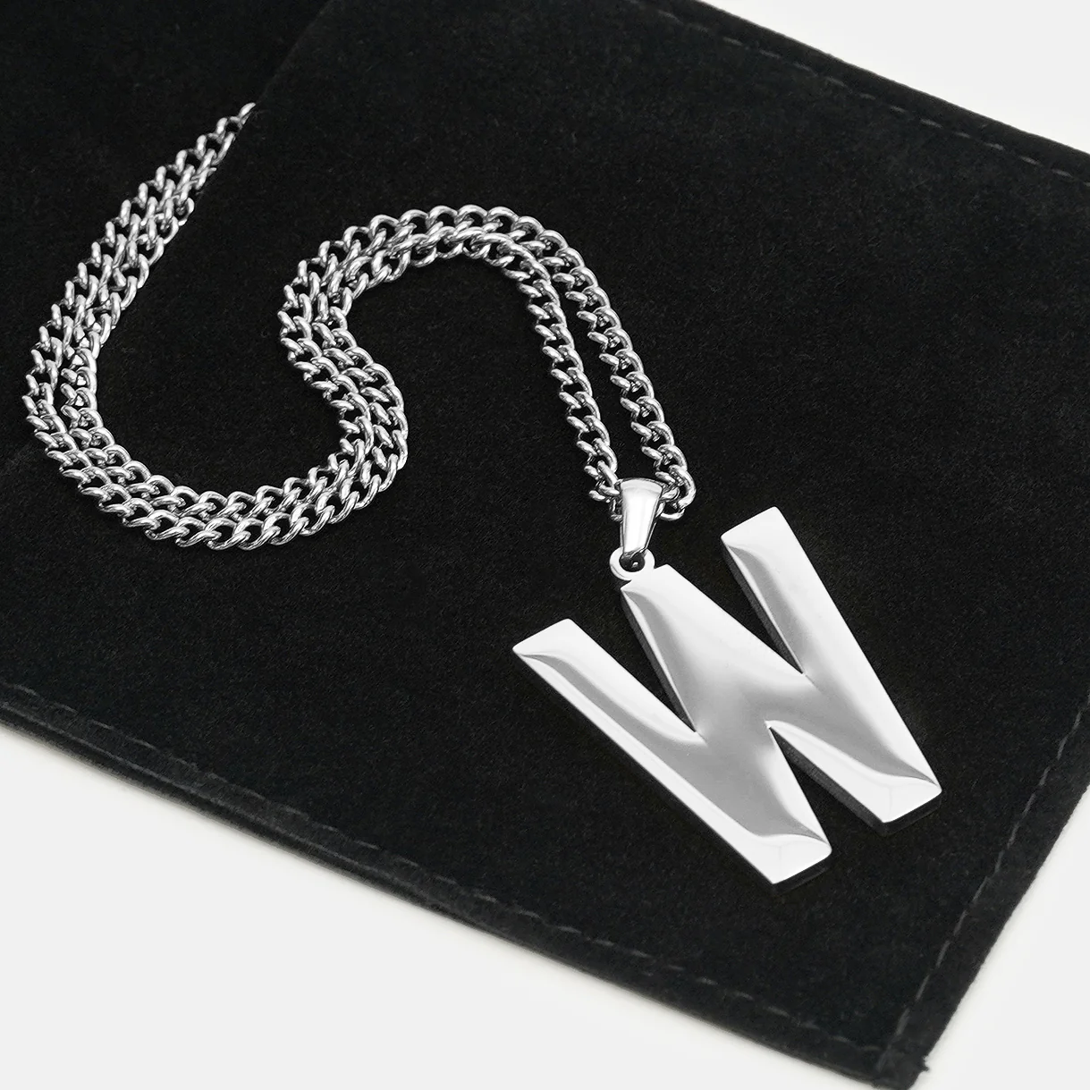 W Letter Pendant with Chain Necklace - Stainless Steel - Image 5