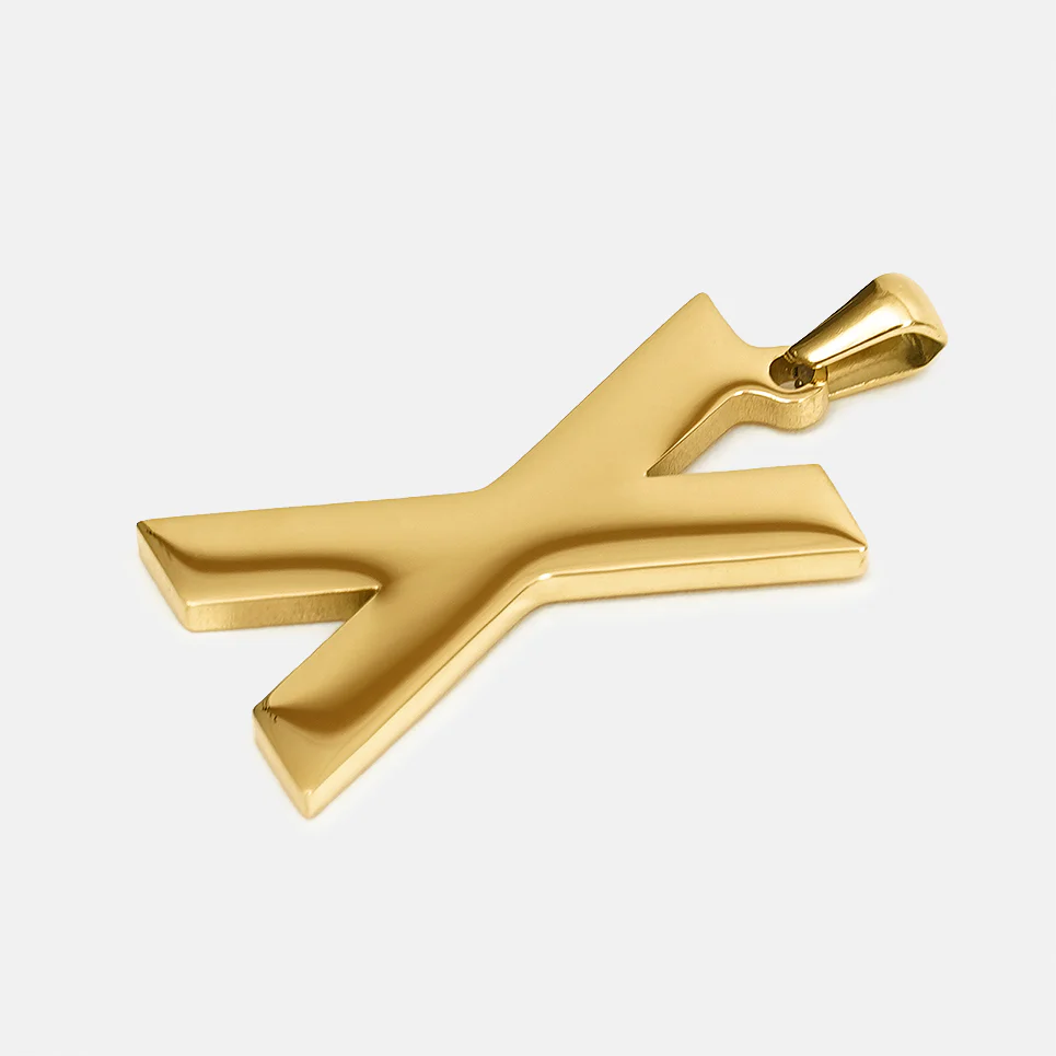 X Letter Pendant with Chain Necklace - Gold Plated Stainless Steel - Image 3