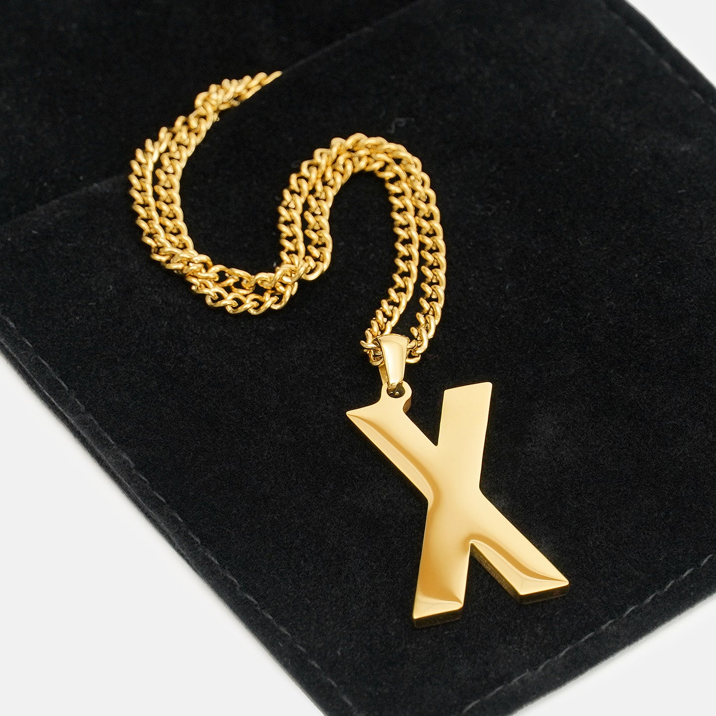 X Letter Pendant with Chain Necklace - Gold Plated Stainless Steel - Image 5