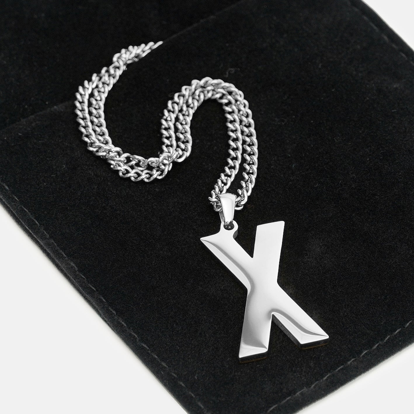 X Letter Pendant with Chain Necklace - Stainless Steel - Image 5