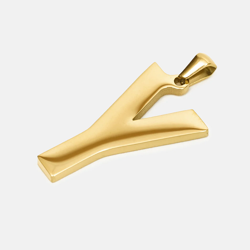 Y Letter Pendant with Chain Kids Necklace - Gold Plated Stainless Steel - Image 3