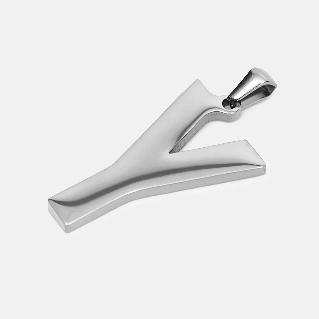 Y Letter Pendant with Chain Kids Necklace - Stainless Steel - Image 3
