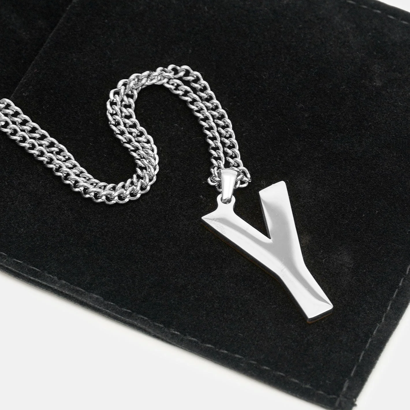 Y Letter Pendant with Chain Kids Necklace - Stainless Steel - Image 5