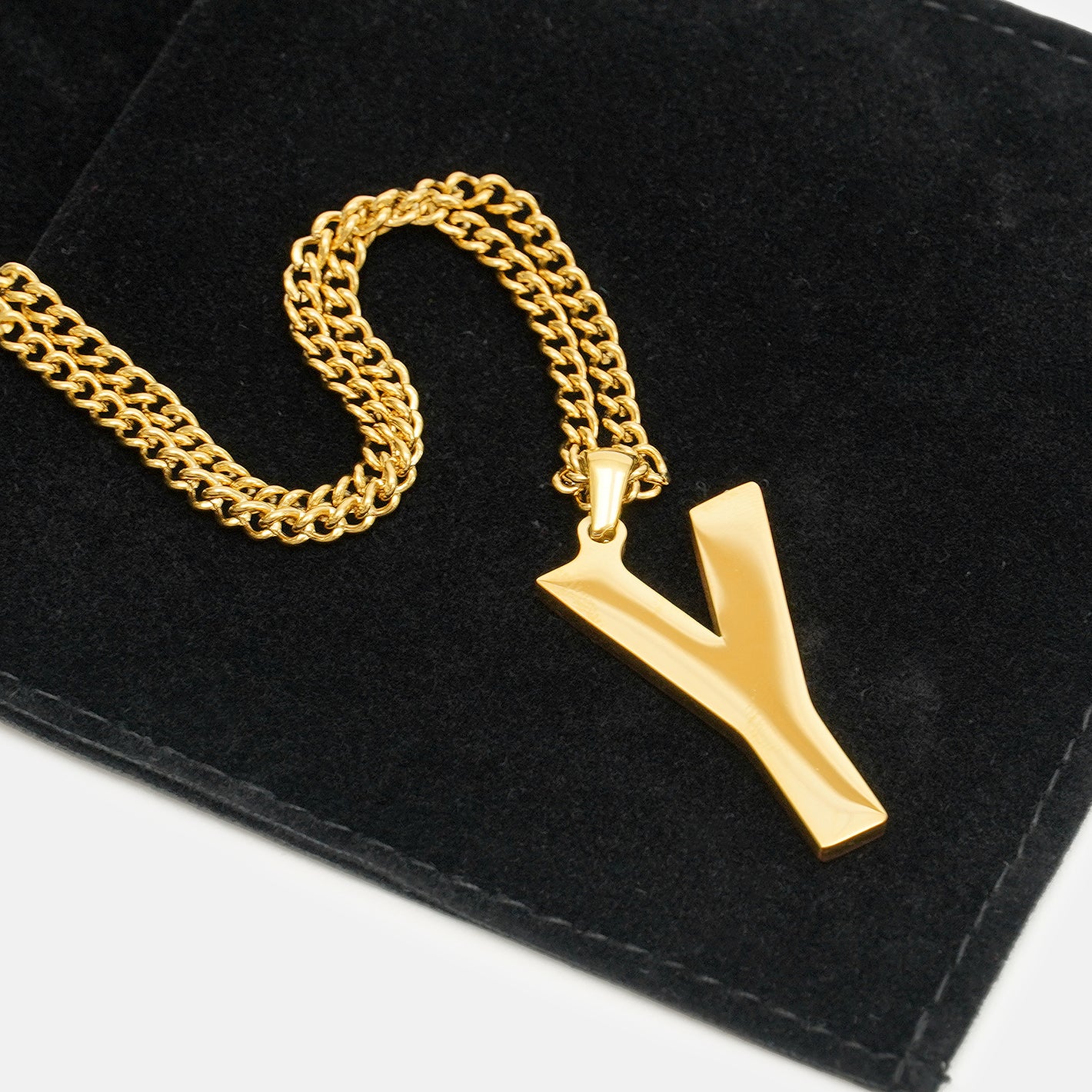 Y Letter Pendant with Chain Necklace - Gold Plated Stainless Steel - Image 5