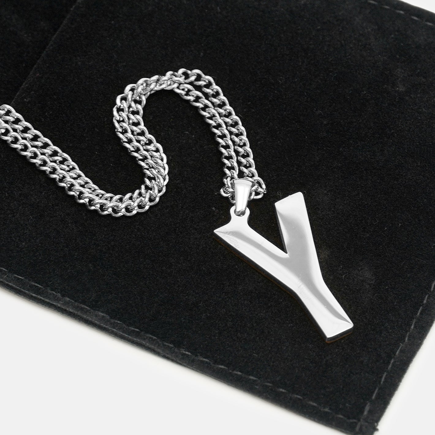 Y Letter Pendant with Chain Necklace - Stainless Steel - Image 5