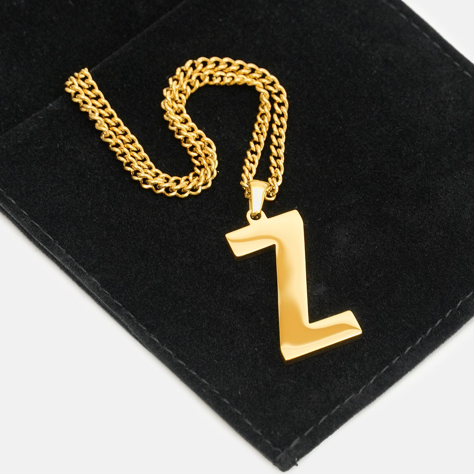 Z Letter Pendant with Chain Necklace - Gold Plated Stainless Steel - Image 5