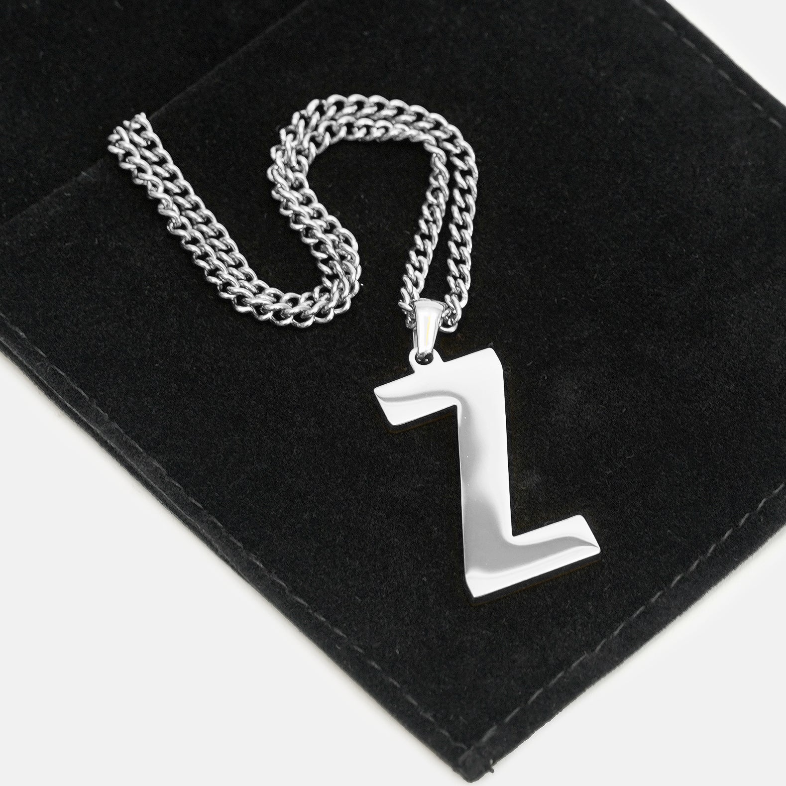 Z Letter Pendant with Chain Necklace - Stainless Steel - Image 5